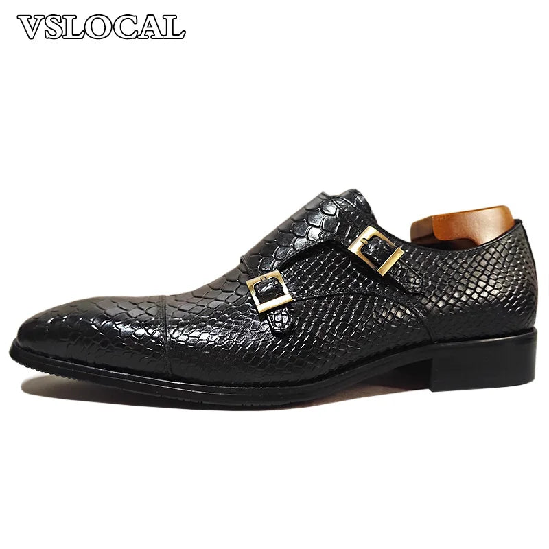 SERPENT MONK - Snake Print Double Monk Shoes - Luxury Detail, Everyday Confidence