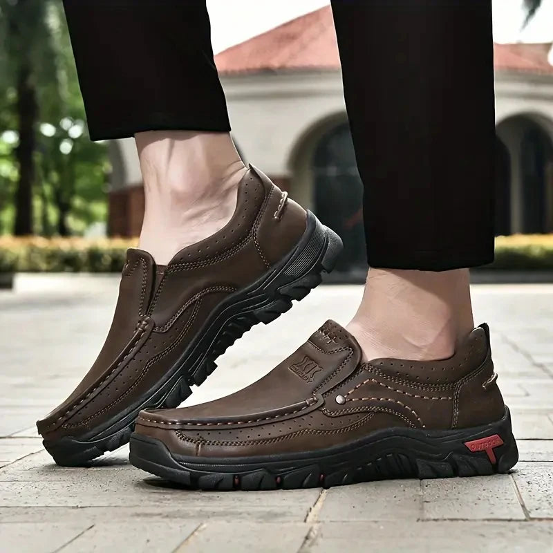 CRAFT SOLE - Men's Handmade Leather Slip-On Loafers - Casual Outdoor Moccasins, Non-Slip Walking Shoes