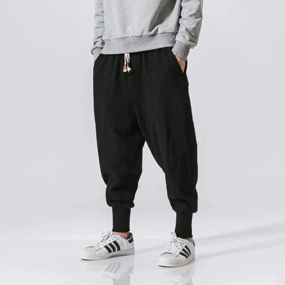 Men's Cotton Linen Drop-Crotch Harem Pants - Baggy Joggers - Casual Streetwear