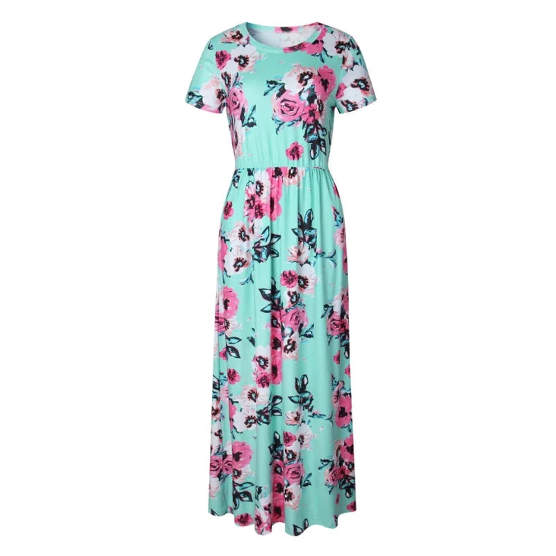 Summer Maxi Dress Women 2025 Pink Floral Print Boho Beach Dress Ladies Evening Party Long Dress Sundress Vestidos De Festa 3XL