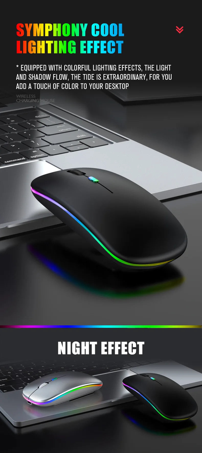 Rechargeable Bluetooth Wireless Mouse with 2.4GHz USB RGB 1600DPI Mouse for Computer Laptop Tablet PC MacBook Gaming Mouse Gamer