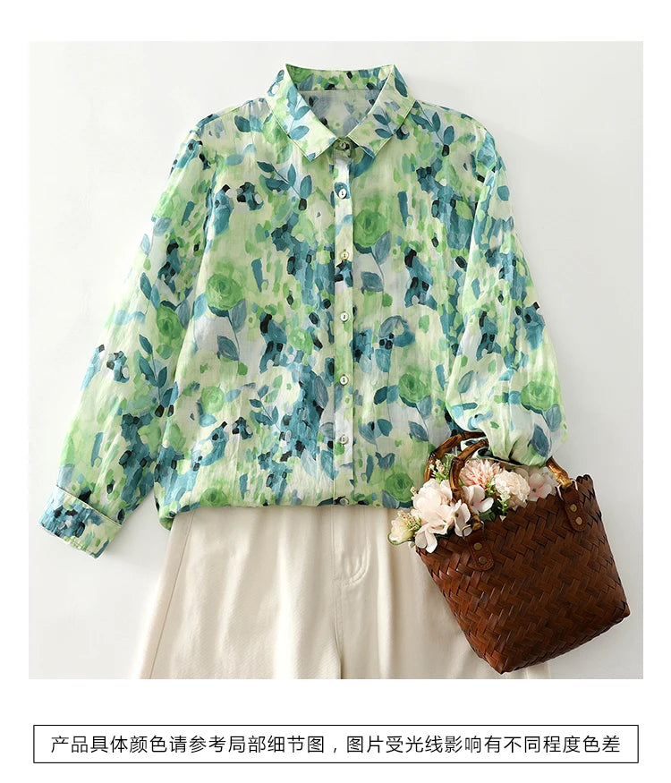 PRINTED LOOSE BLOUSE - Polo Neck, Full Sleeve, 15 Colors - Soft Season