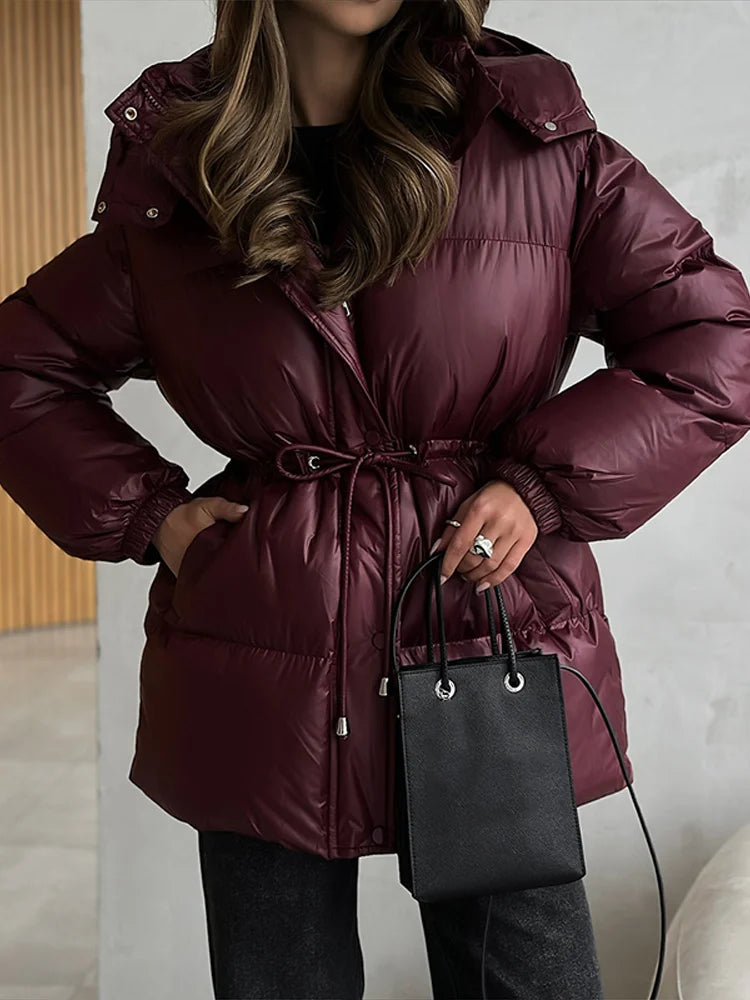Hooded Padded Coat - Belt & Sash Detail