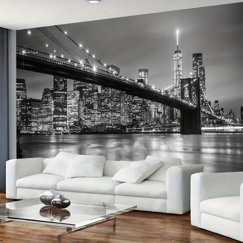 CITY LIGHTS NIGHT TAPESTRY - B&W Urban Print, 9 Sizes - Dark Walls