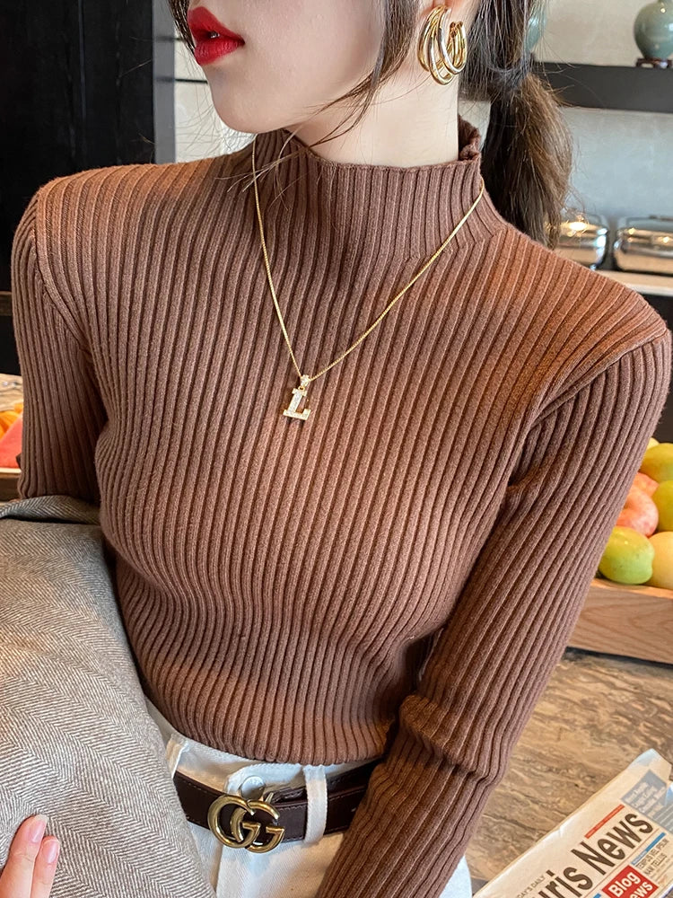 Mock Neck Slim Knit Top