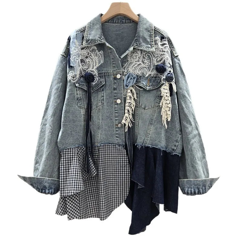 Patchwork Asymmetric Denim Jacket