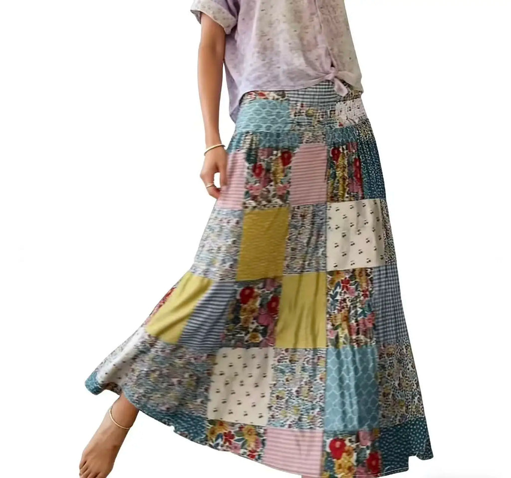 Printed skirt with gathers – high-waisted, casual style