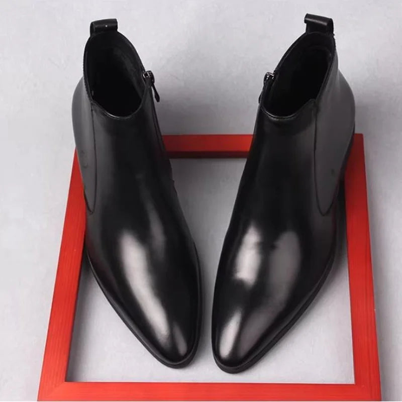 ITALIAN CRAFT - Men's Genuine Leather Chelsea Boots - Pointed Toe, Handmade, Winter