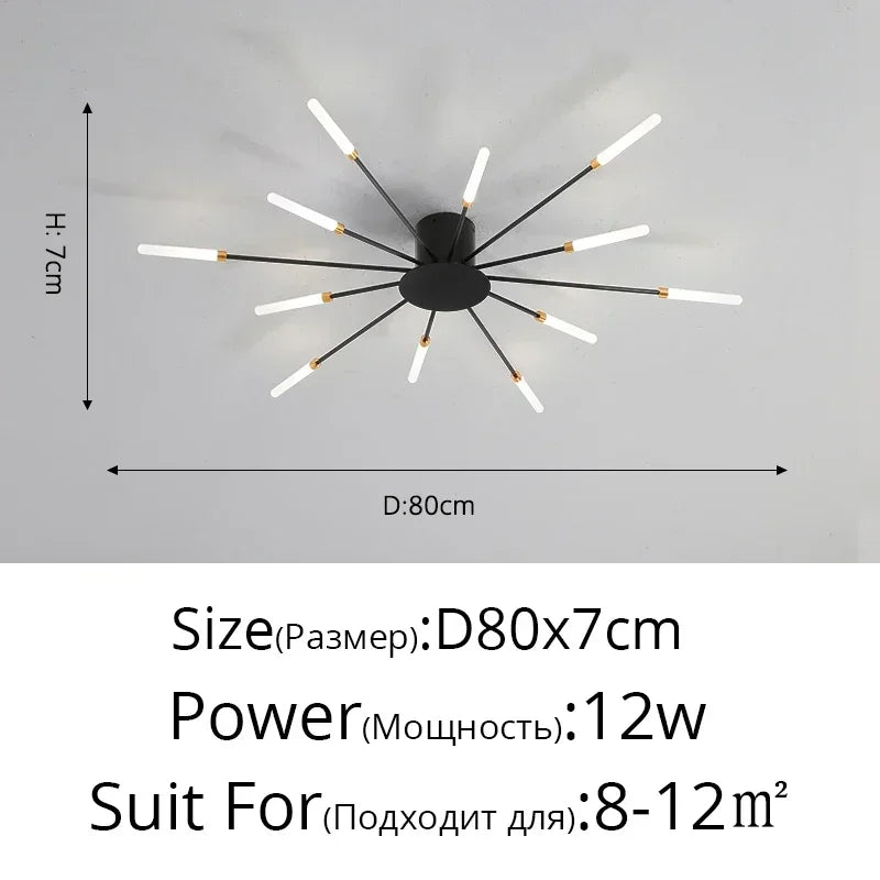 Modern LED Ceiling Chandelier – Black/Gold, 12–42 Heads, Dimmable