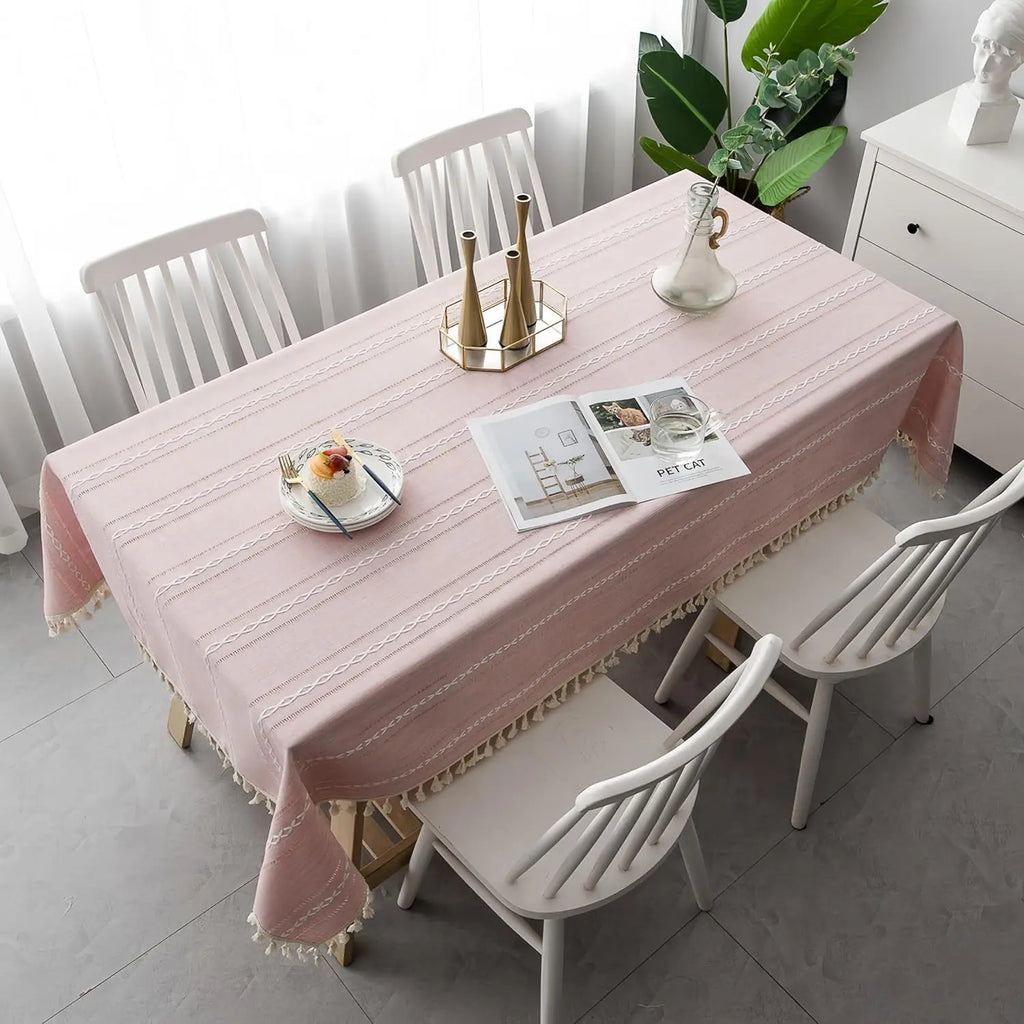 TASSEL TABLECLOTH - Cotton Linen Stripe - Joyful Tables