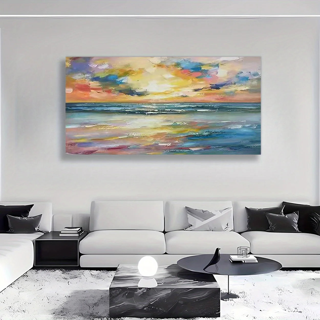 ABSTRACT SEA VIEW OIL PAINTING - Hand-Painted - Unframed Canvas