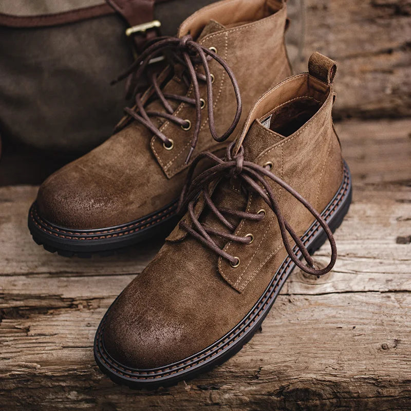 MADEN DESERT - Vintage Split Suede Ankle Boots Men - Double Welt, Rugged Sole, Lace-Up