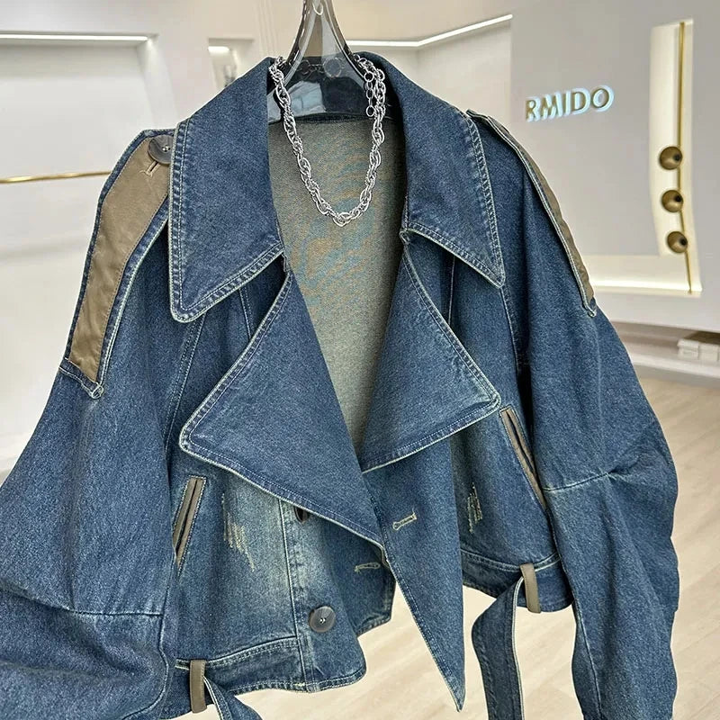 Patchwork Short Denim Jacket - Moto Style