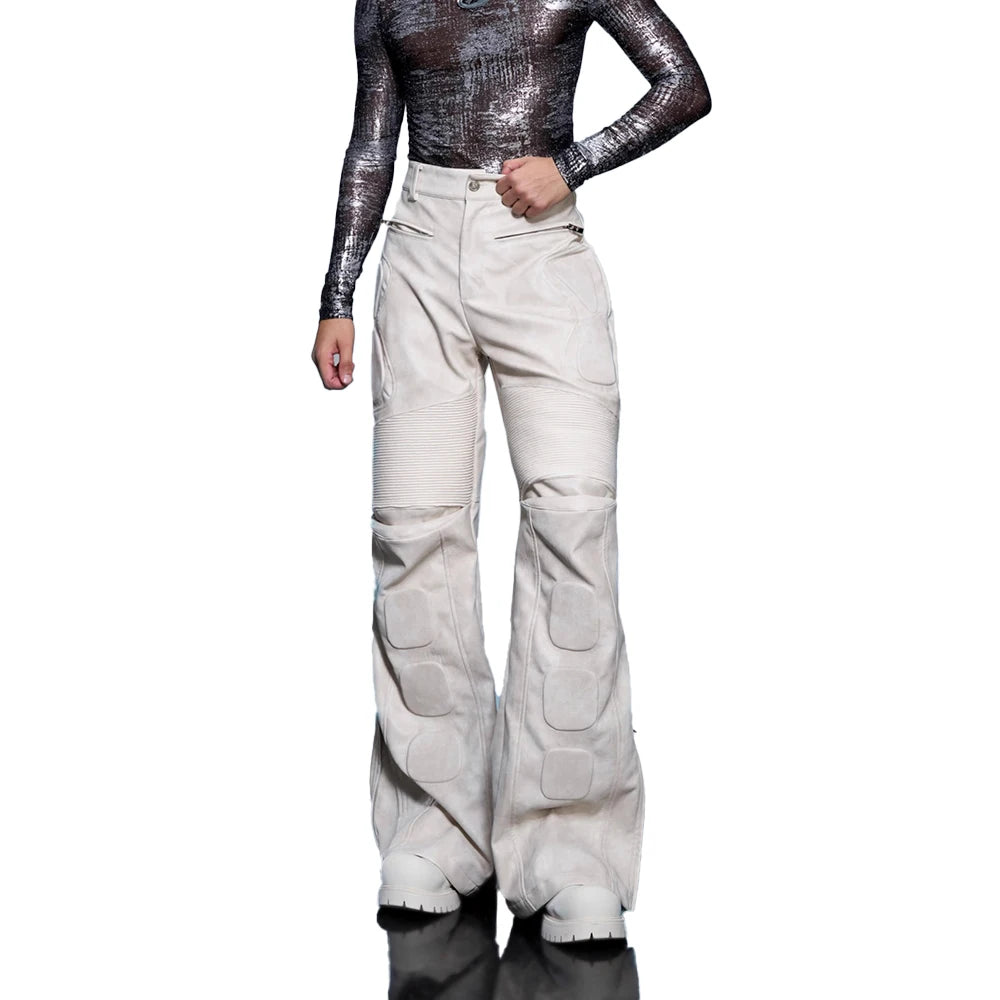 LEATHER STRAIGHT - Men's Distressed White Faux Leather Straight Pants - XS–XL