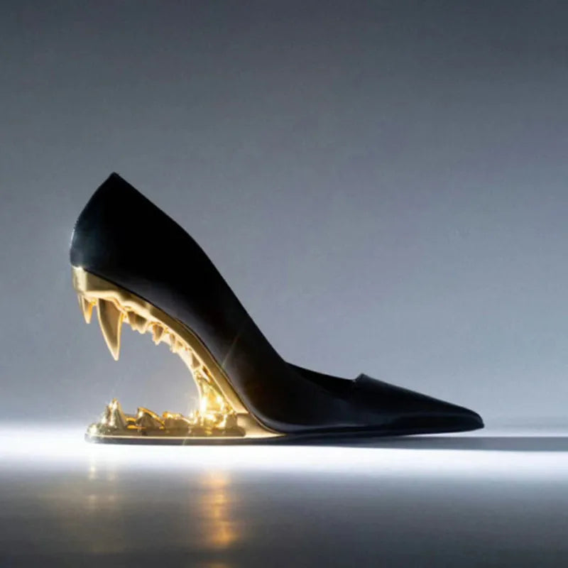 2026 Summer New Metal Tiger Teeth Single Shoes, High Heels, Fashion Show, Women's Wear, Size 44 Women's Sandals