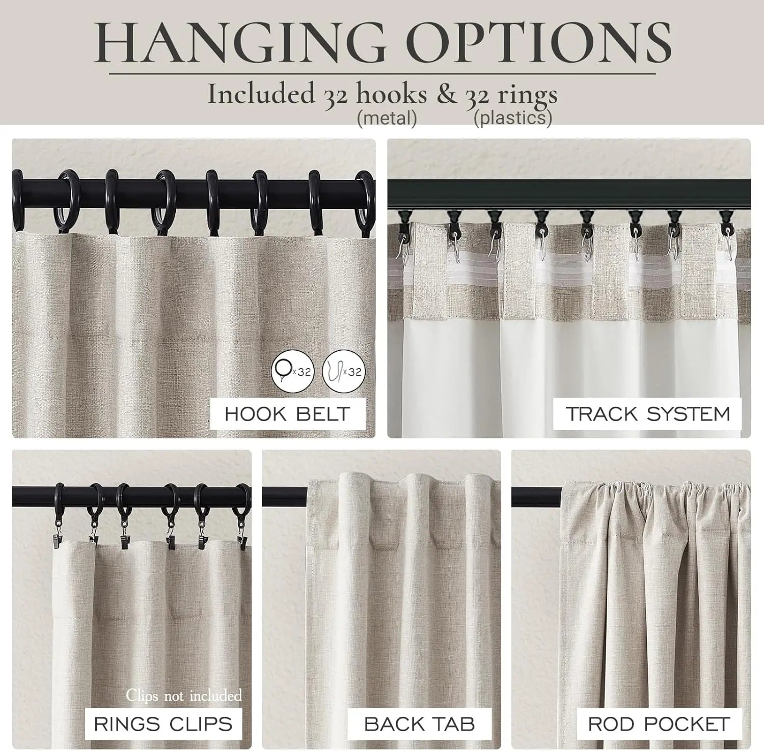 LINEN BLACKOUT CURTAINS - Full Light Block, Tab Top - Dark Quiet Rooms