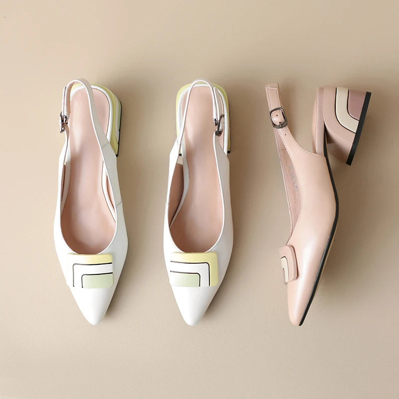 【JOCHEBED HU】Summer Genuine Leather Chunky Sandals Sexy Women High Heels Shoes New Brand Party Designer Slingback Pumps 33-46