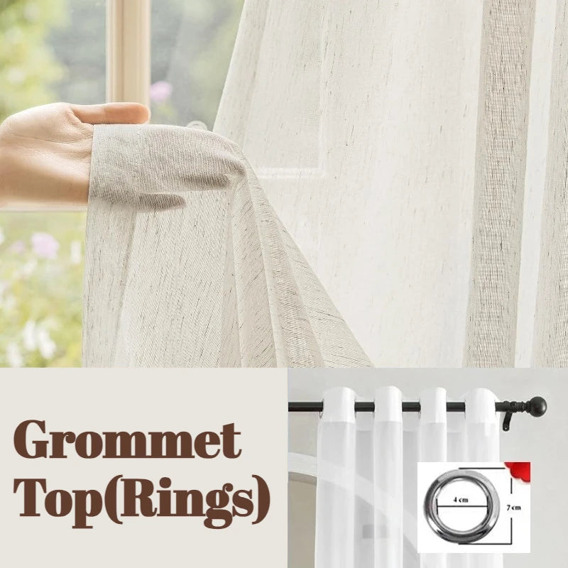 LINEN TEXTURED SHEER CURTAINS - 200gsm, 5 Headings, 25 Sizes - Calm Rooms