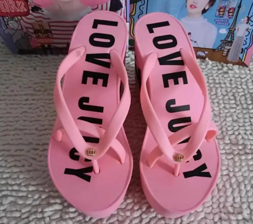 Platform Wedges Sandals Wedges Flip Flops High Heel Sandals Slippers White Beach Sandals Bohemia Flip Flops Pink size 32--43