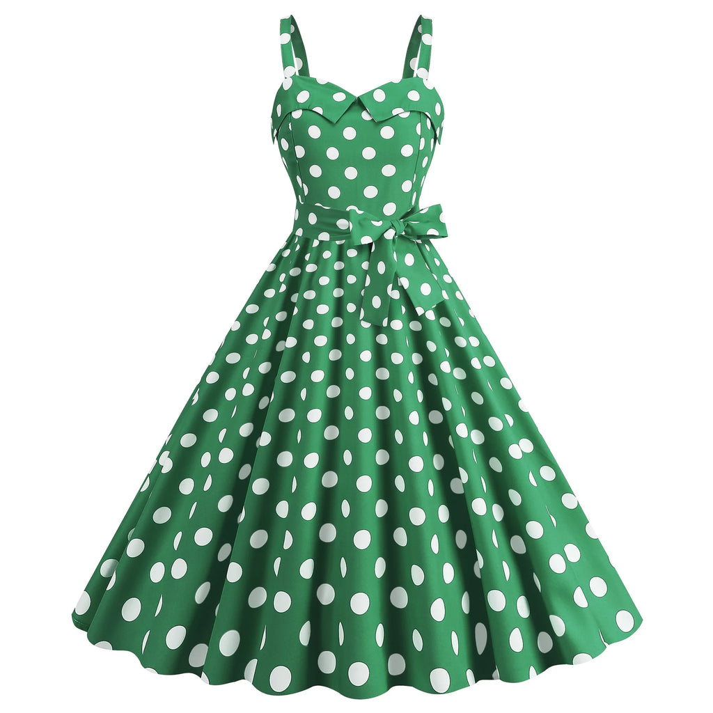 Vintage Classical Polo Dot Printed Dress Women's Sexy Sling Strap Wrap Chest Dress Valentine's Day Streetwear Spring Summer