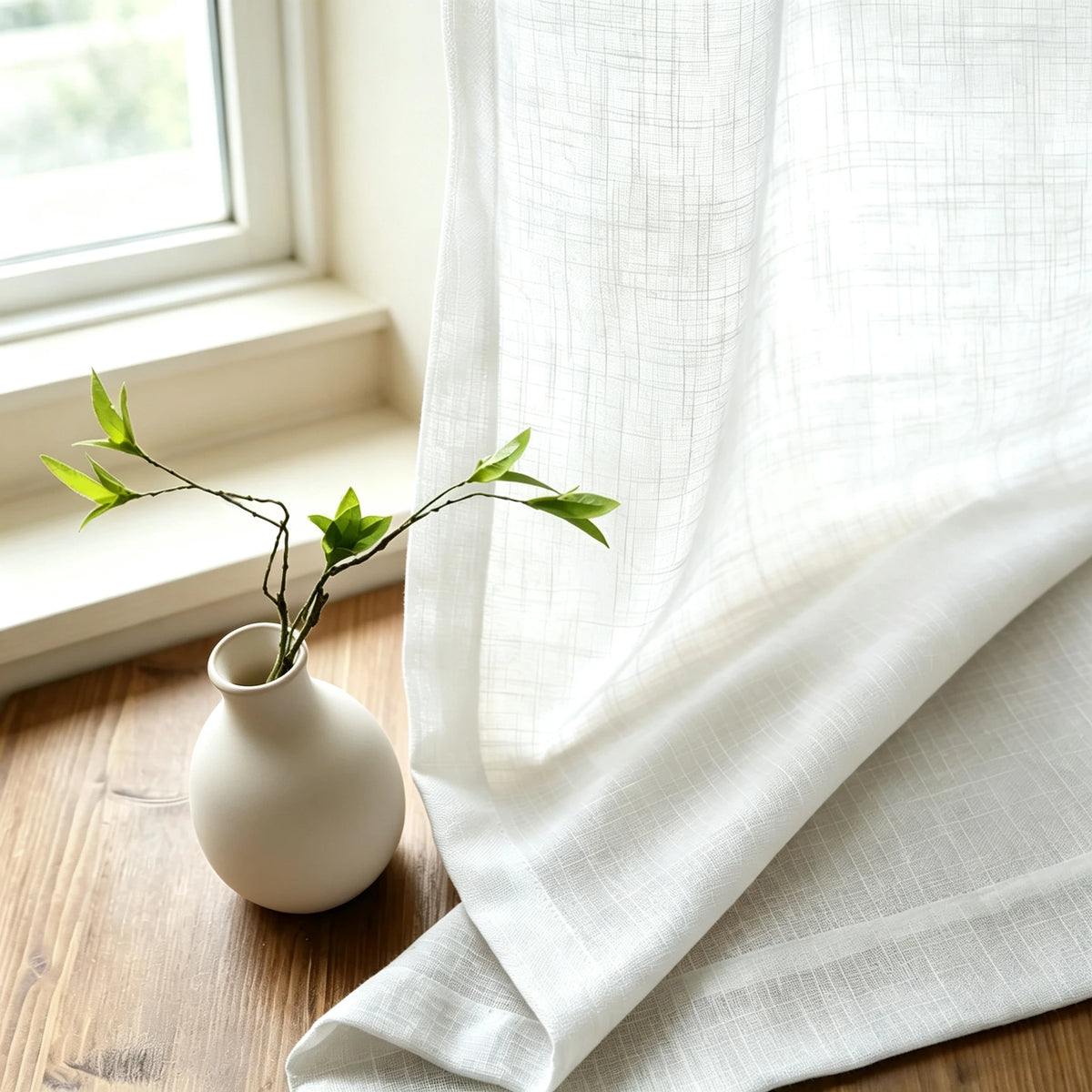 MODERN LINEN SHEER CURTAINS - 2 Panels, 1–40% Shading - Soft Window Light