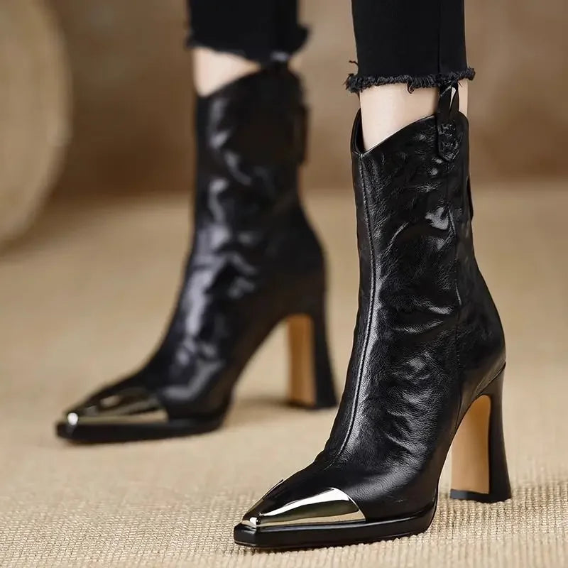 Vintage Ankle Boots – Square Heel Pointed Toe Zip