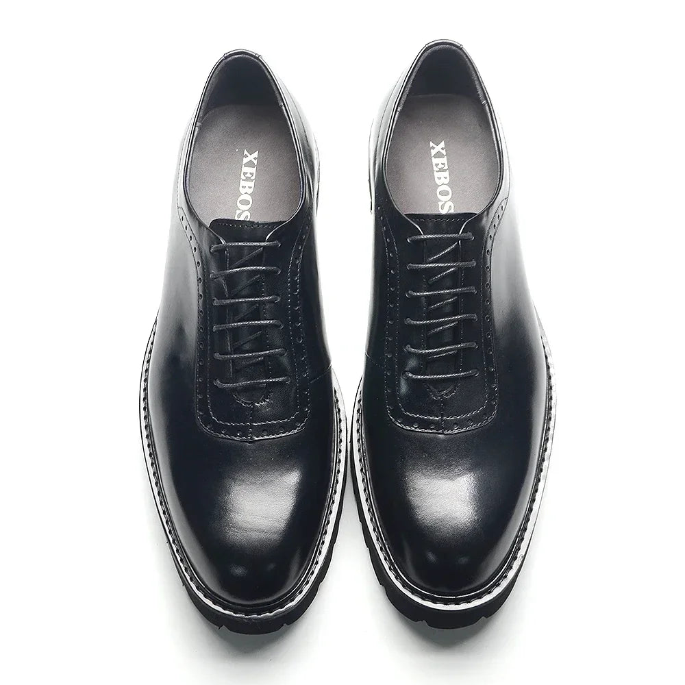 Men's Cowhide Oxford Elevator Shoes Height Increasing 4.5cm - Business Casual EU 38-46