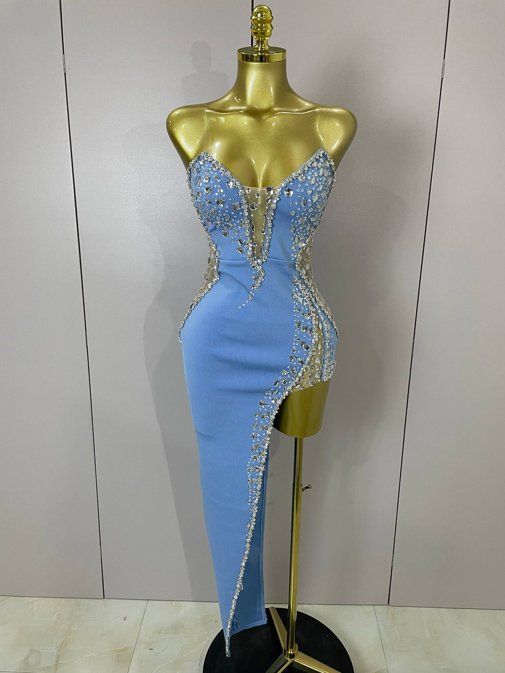 Newest High Quality Sexy Strapless Shining Rhinestones Bodycon Bandage Long Dress Women Fashion Celebrate Evening Party Vestido