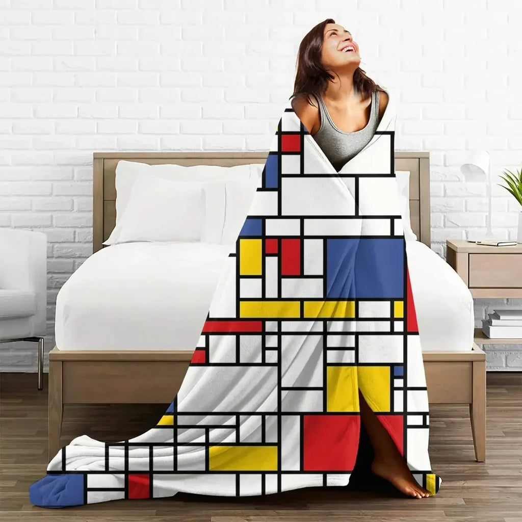 Mondrian-Inspired Abstract Blanket - plush - colorful home