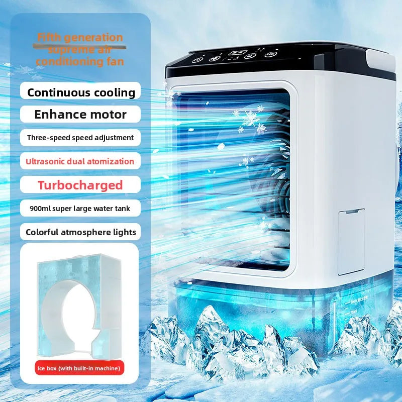 Portable Mini Air Conditioner – 900ml Mist Cooler Fan Humidifier Night Light