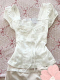 Summer Vintage Short Sleeve White Lace T-Shirts Women Design Chic Square Neck Lace Up Shirts Fashion Sweet Skinny Short Tops New