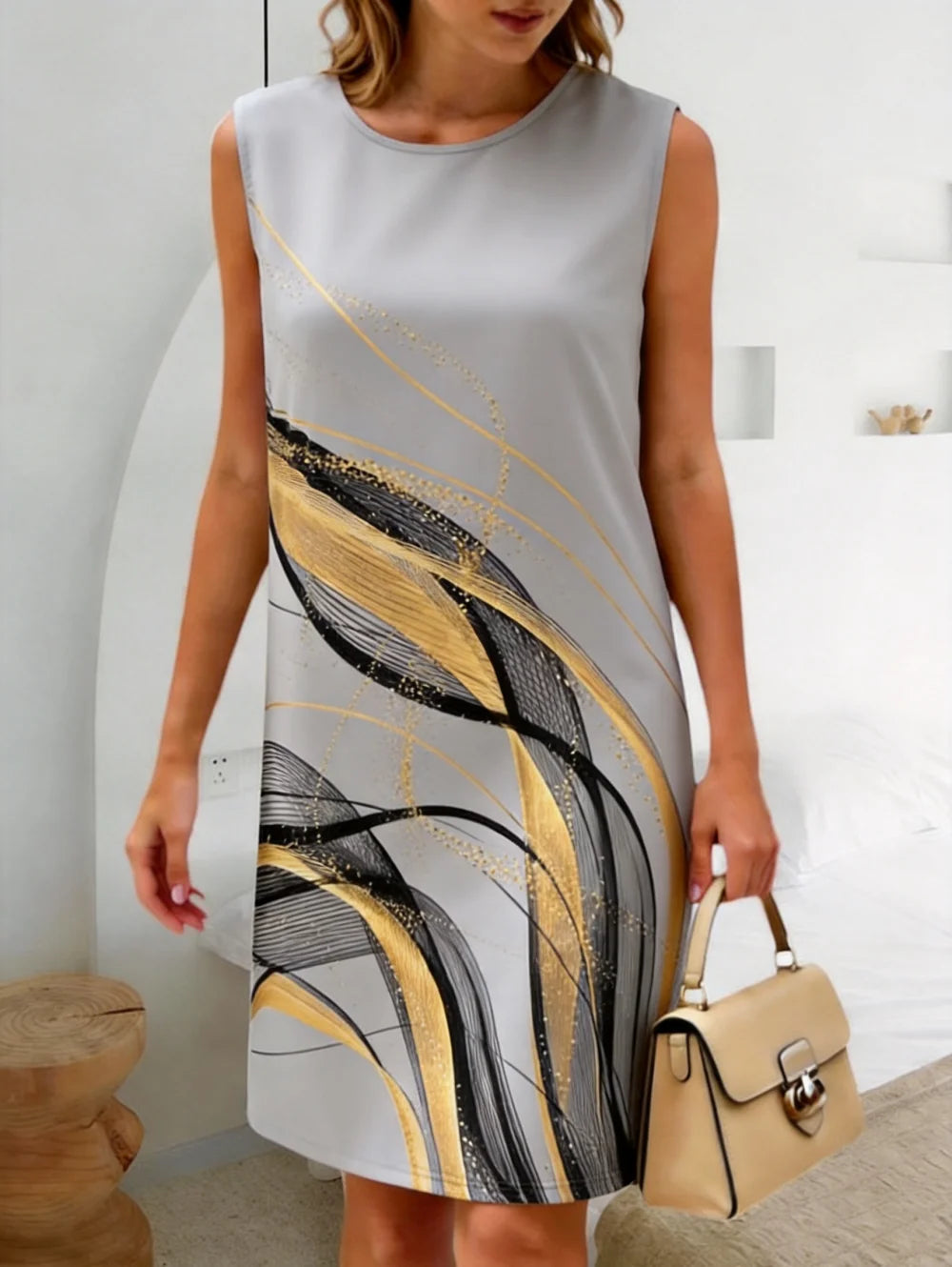 Summer Women's Sleeveless Dress 3D Printed Wave Texture Dress Elegant Sleeveless Casual Fashion Dresses Y2k Clothes for Women