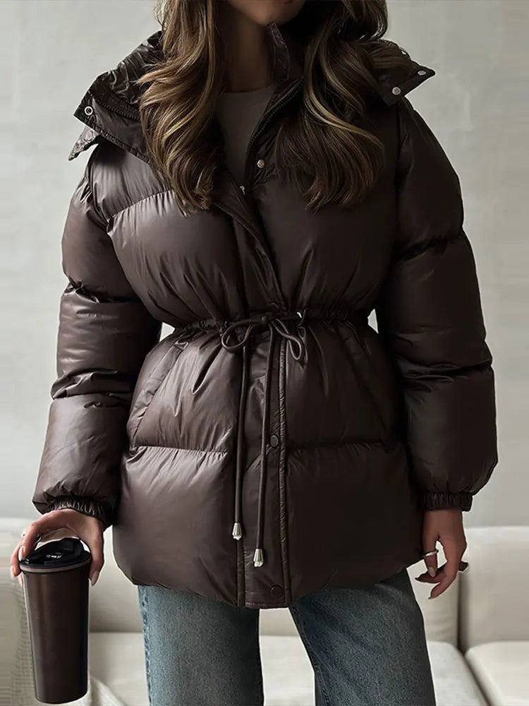 Hooded Padded Coat - Belt & Sash Detail