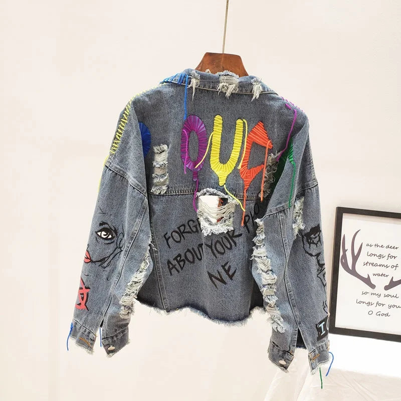 Fringe Frayed Denim Jacket - Rivet Detail