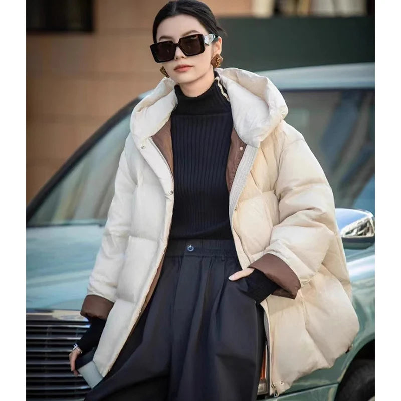 Oversized Down Jacket – 90% Duck Down Hooded Long
