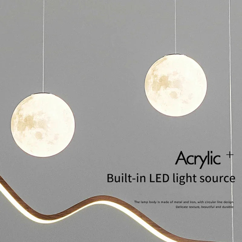 LED Wood Moon Pendant Light 120cm – Dimmable, Remote Control