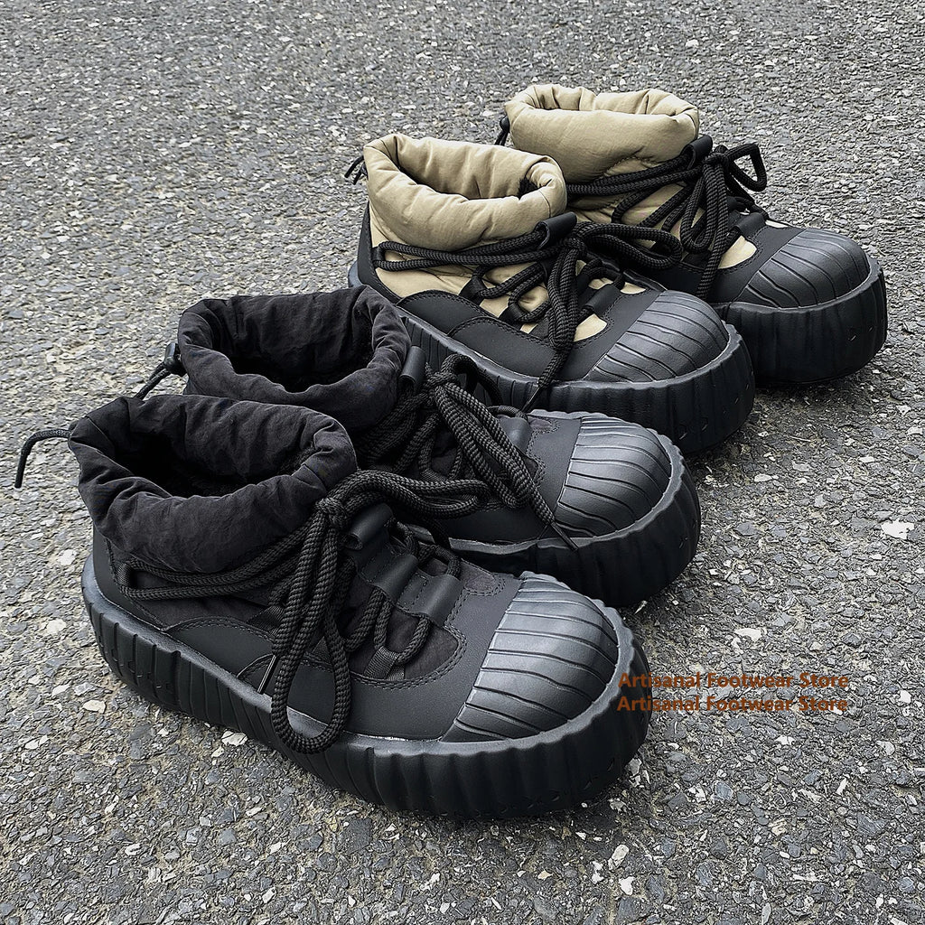 Men's Plush-Lined Snow Boots - Height Increasing Thick Sole Round Toe High Top