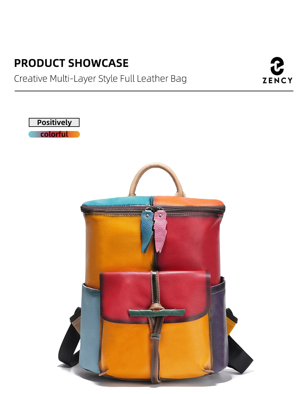 Patchwork Soft Cow Leather Backpack Rainbow Multicolor Large