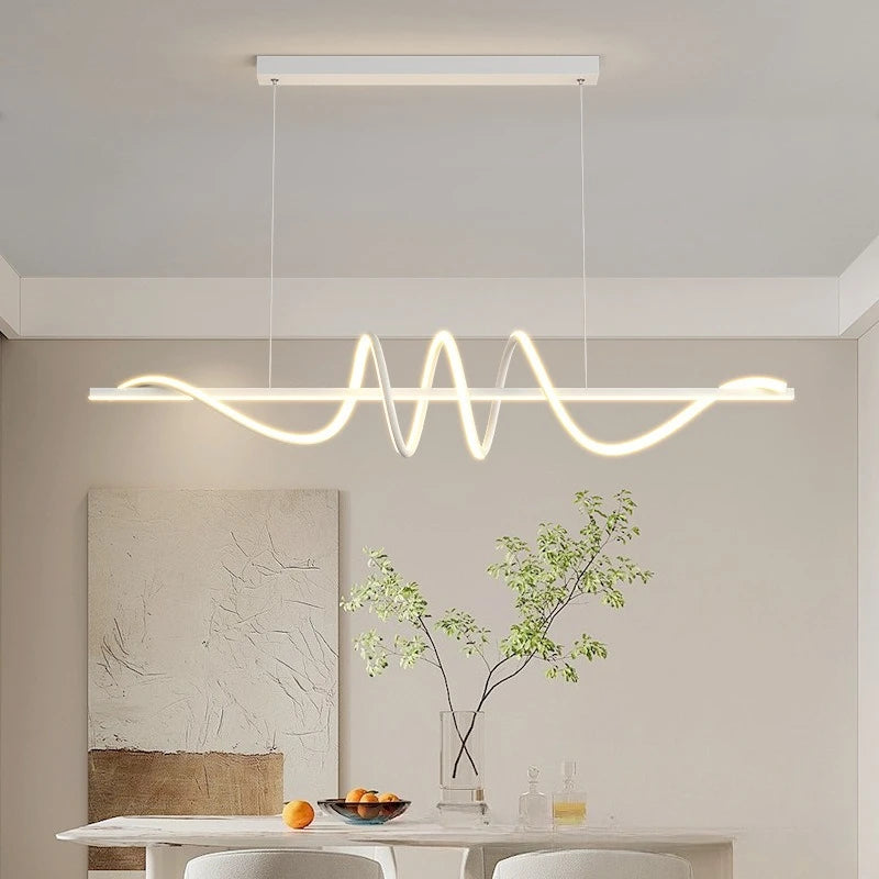 Linear Wavy Pendant Light – White/Black, 100/120cm