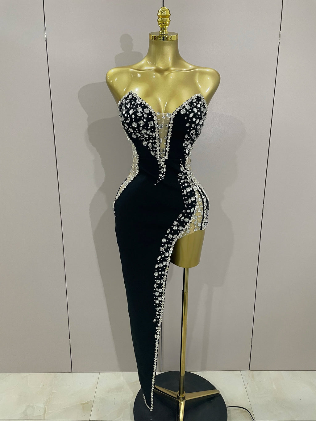 Newest High Quality Sexy Strapless Shining Rhinestones Bodycon Bandage Long Dress Women Fashion Celebrate Evening Party Vestido