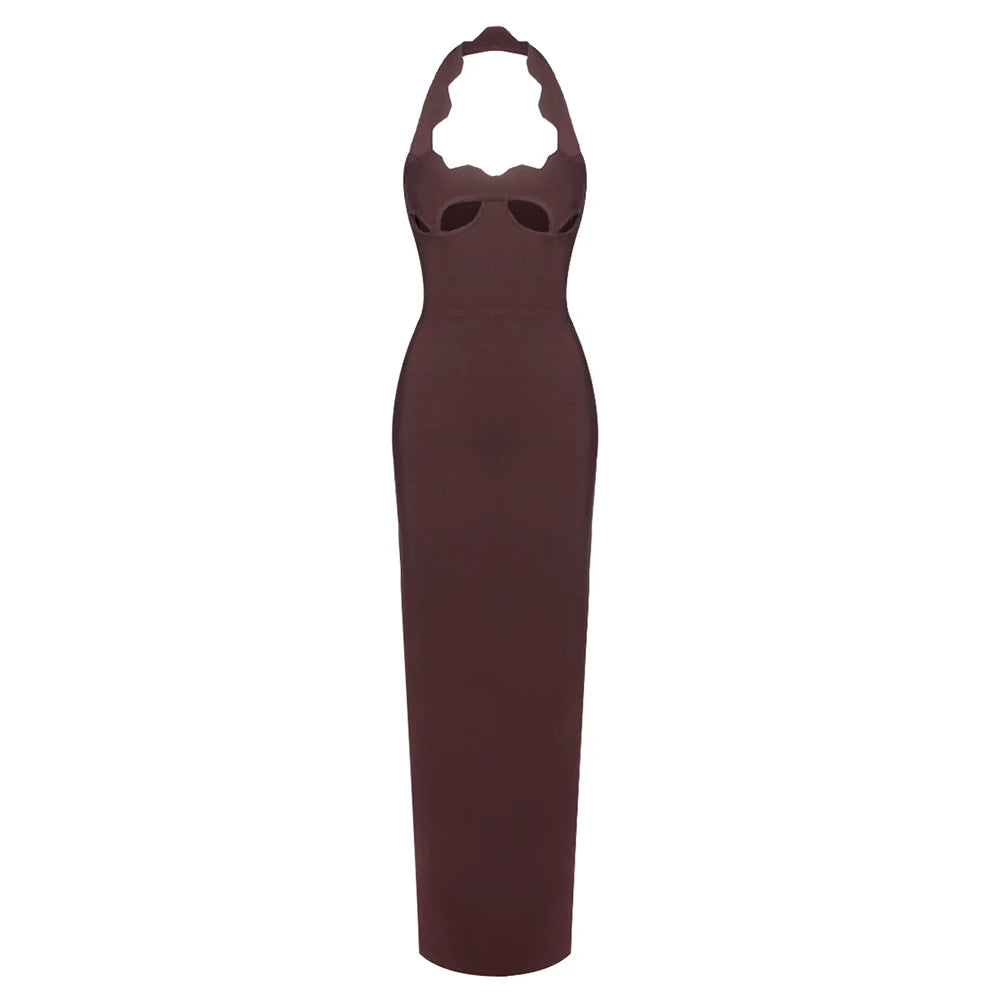 VC Black Halter Elegant Dress For Women 2025 New Summer Evening Party Celebrity Bodycon Long Dress Red Brown Prom Vestido
