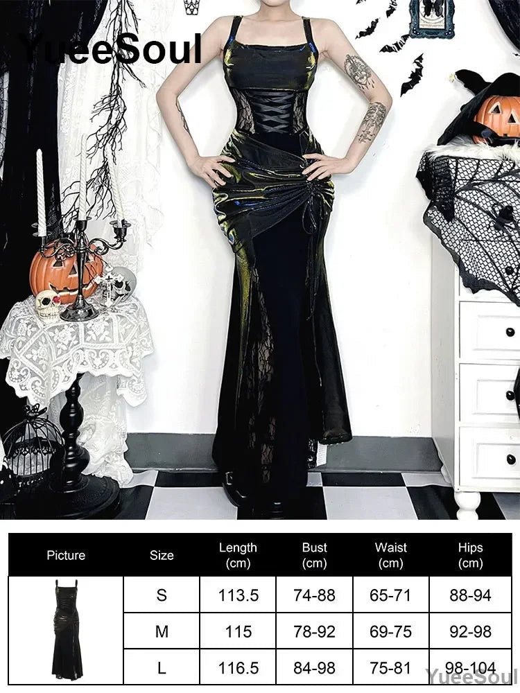 Grunge Gothic Women Dress Lace Trim High Waist Bodycon Mini Dress 2026 New E-girl Vintage Punk Harajuku Lolita Party Clothes