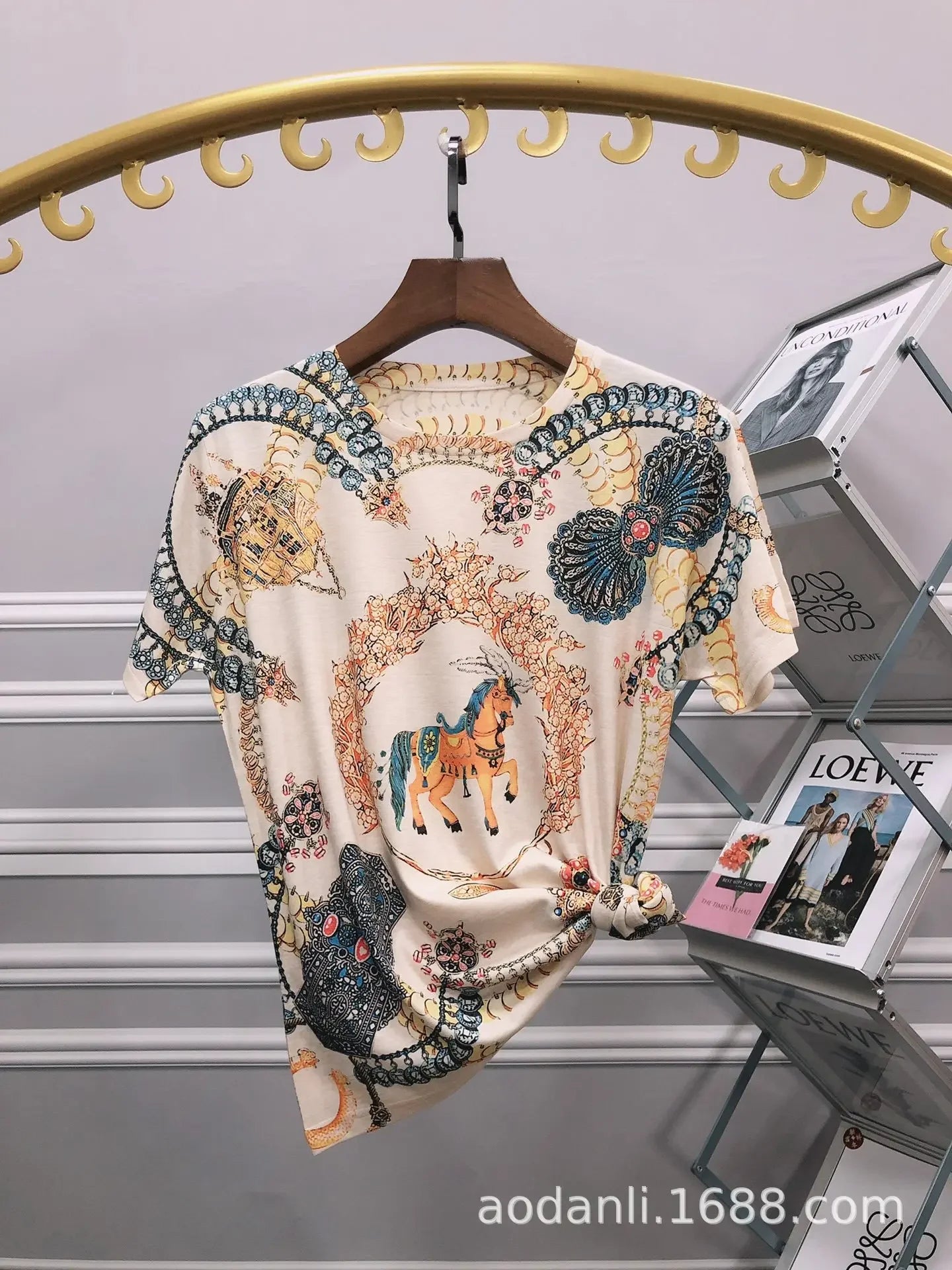 2025 Cartoon Printed T Shirts Women Clothes Vintage Style Casual Horse Pattern Female Short Sleeve Summer Tops Женская Одежда