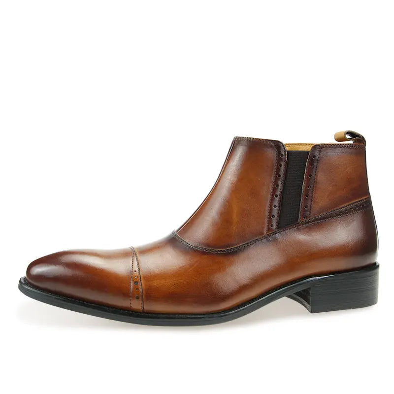 ZIPPER LUXE - Men's Handmade Genuine Leather Chelsea Boots - Business Zipper Pointed Toe