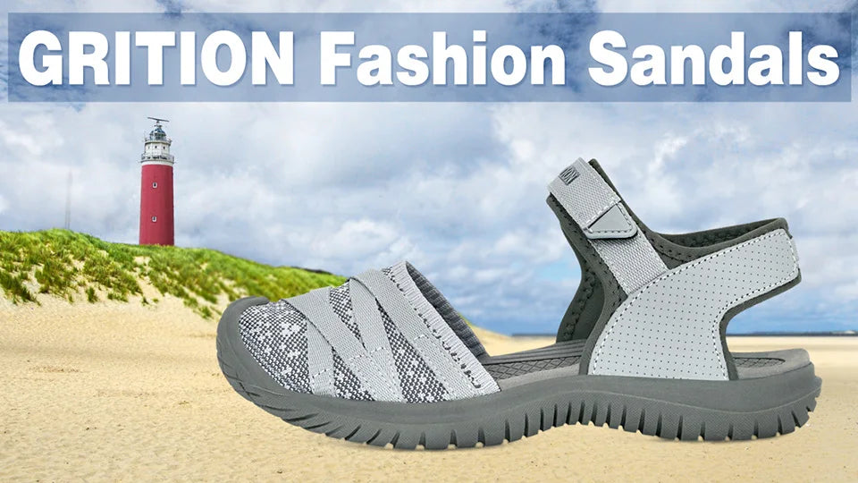 GRITION Women Sandals Casual Outdoor Shoes Closed Toe Flat Heels Elastic Fabric New Fashion 36-41 Ladies Trekking Hiking Sandals