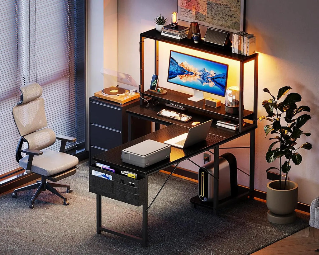 COLESHOME L-DESK - L-Shaped Gaming Desk 110x80cm LED + Plugs - Corner Taken. Game On.