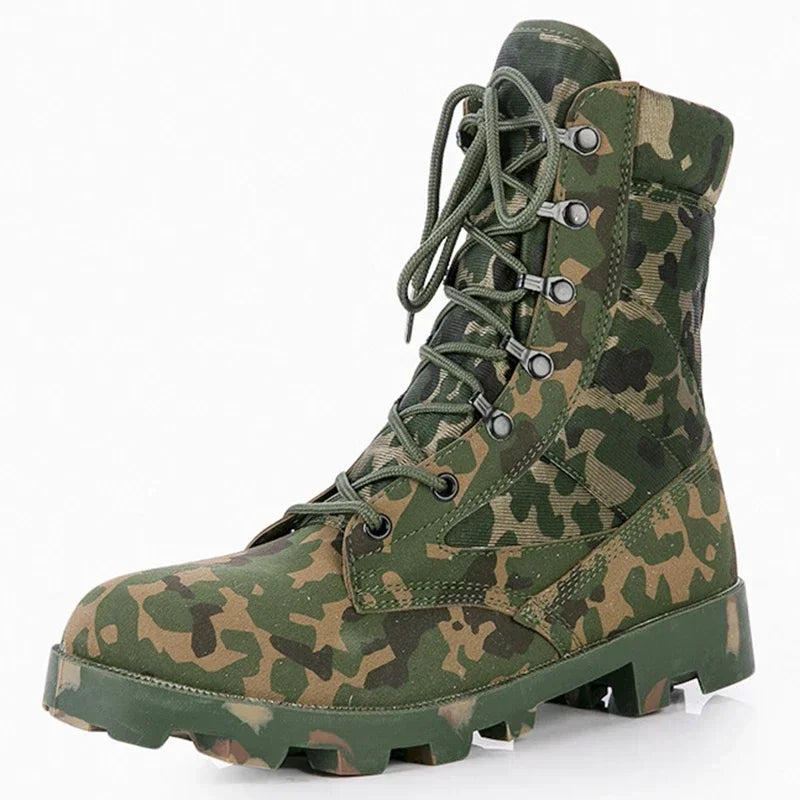 Tactical Camo Combat Ankle Boots - Outdoor Hiking Work Boot Panama Sole Flat