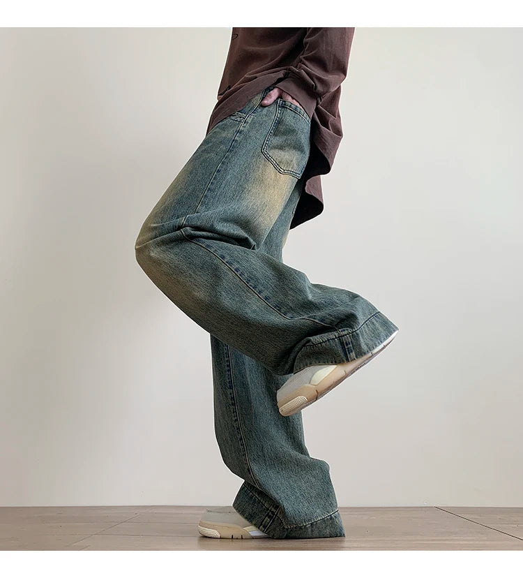 RETRO WIDE - Men's Distressed Vintage Wide Leg Baggy Jeans - Retro Blue, M–XXL