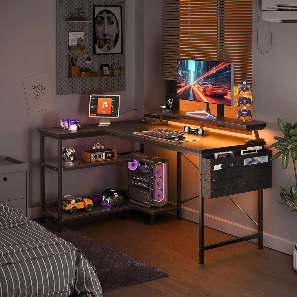 COLESHOME CORNER - L-Shaped Gaming Desk 120x80cm LED - Your Setup Just Got Serious