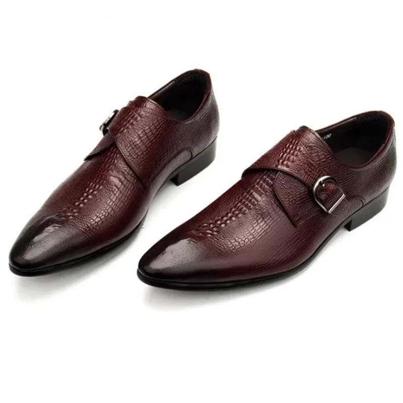 CROC MONK - Crocodile Pattern Pointed Toe Loafers - Monk Strap, Dress Leather
